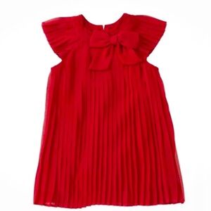 Mud Pie Baby Girls Red Big Bow Pleated Short Sleeve Christmas Dress Size 12-18M